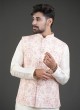 Wedding Wear Peach Thread Embroidered Nehru Jacket